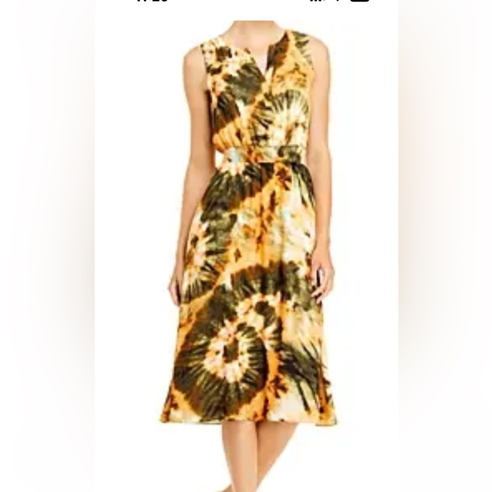 Tahari Orange and Black Tie-Dye Midi Dress